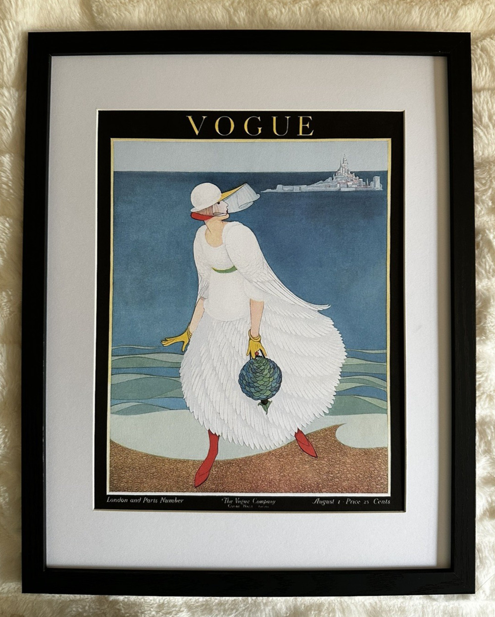 Framed Vogue Art Deco Magazine Cover Woman On Beach Aug 1916 Copy
